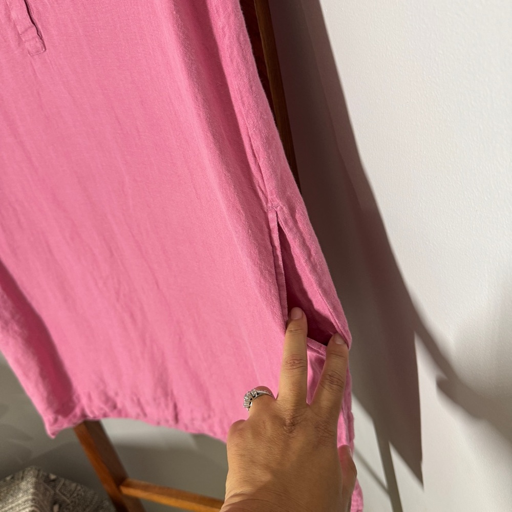 Vikolino MEDIUM LARGE Pink 100% Linen Short Sleeve Shirt Dress - Picture 2 of 8